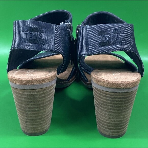 Toms Sandals Womens Sz 7 Blue Majorca Open Toe Cut Out Strap Heels Zipper - Picture 4 of 11